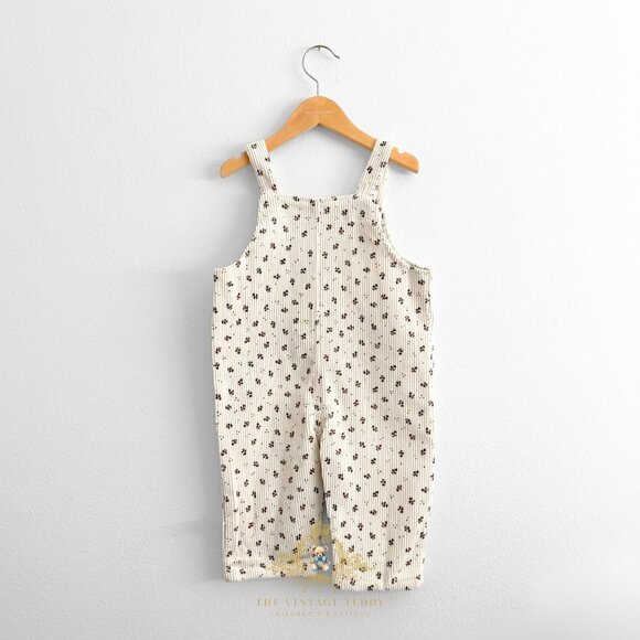 NWT Cute Girls Corduroy Overalls Dungarees Romper Pants Relax Fit Floral 2T - Picture 2 of 3